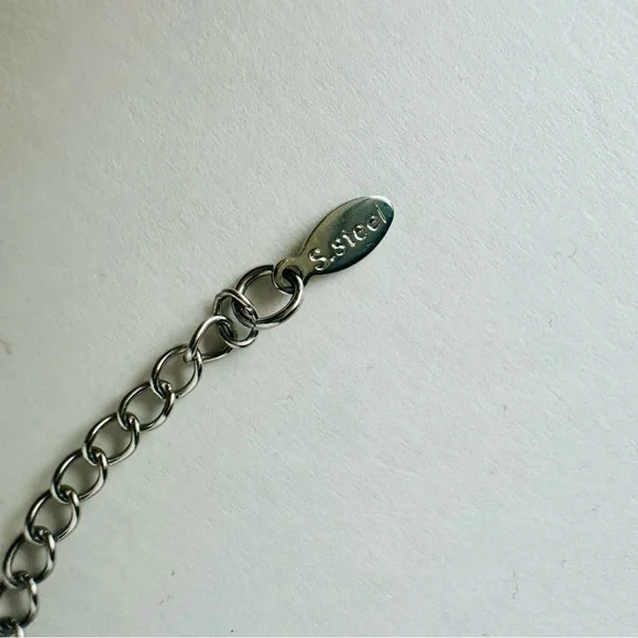 Stainless Steel Crystal Chunky Charm Pendant Necklace Paperclip Chain - Picture 5 of 9